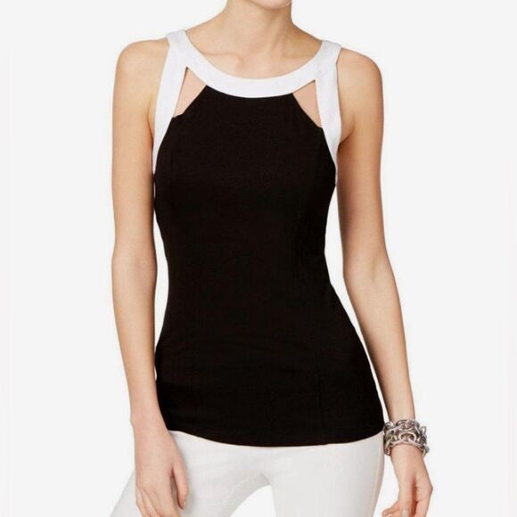 INC black and white color block cutout top size medium - Picture 2 of 8